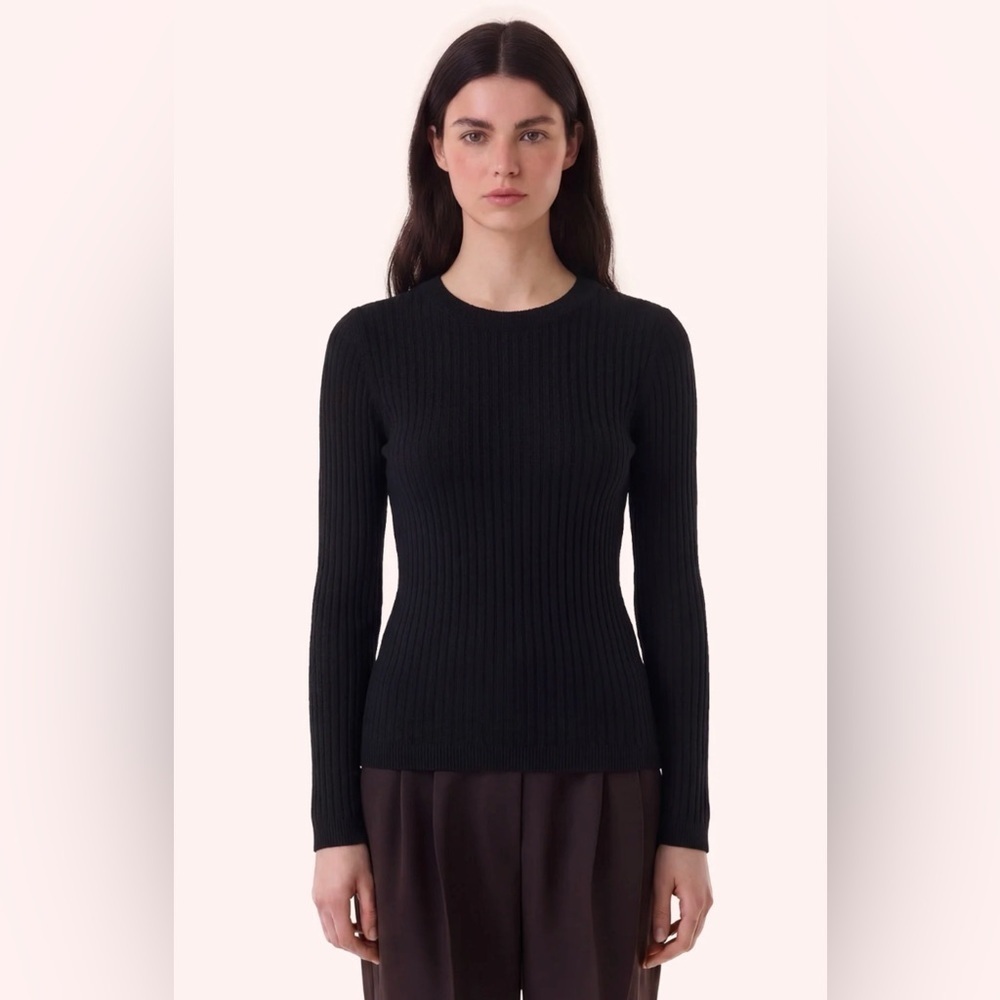 🇫🇷 Kujten Bibi 100% Cashmere black ribbed Knit long Sleeve Sweater pullover 2